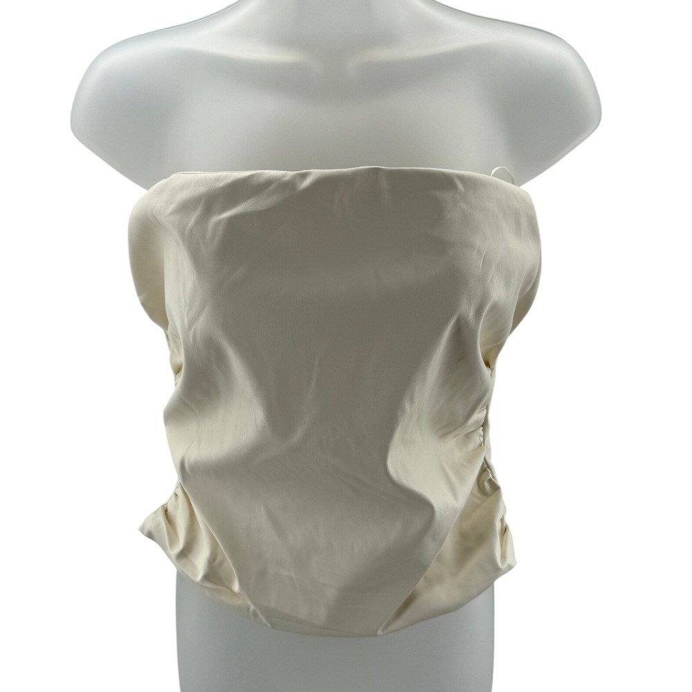 Amanda Uprichard NY Ivory Faux Leather Corsette Ruched Tube Top Size M NEW